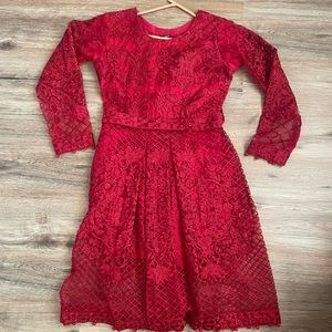 Red Net Belted Shalwar Kameez - SMALL